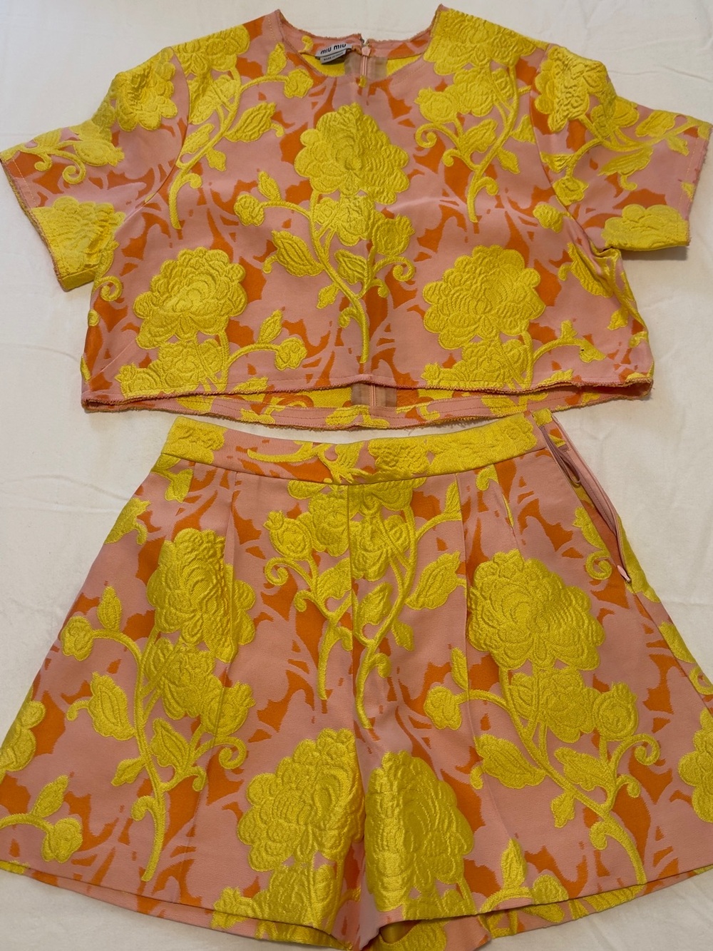 Miu Miu Pink and Yellow Floral Two-Piece Set